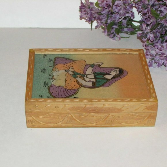 Handmade Boho Trinket Keepsake Jewelry Box Wood & Crushed Gemstones Lined - Picture 5 of 10